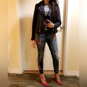 Nanette Lepore Rose embroidered distressed jeans